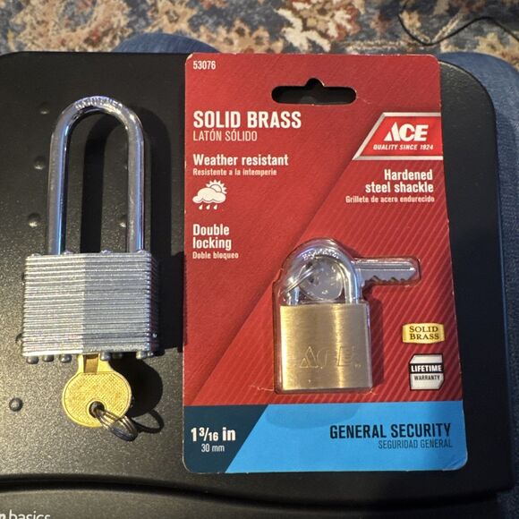 Ace Solid Brass General Security  Padlock- Keys Included & Unbranded Used 1 Key - Picture 1 of 8